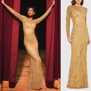 Mac Duggal Glittering Gold Maxi Dress
